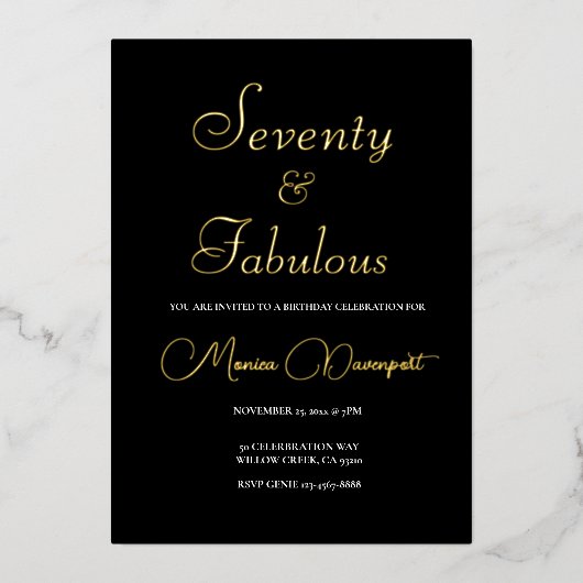 Modern 70 and Fabulous 70th Birthday Party 箔招待状 (正面)