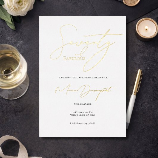 Modern 70 and Fabulous 70th Birthday Party  箔招待状