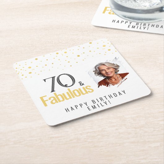 Modern 70 and Fabulous Birthday Photo スクエアペーパーコースター (アングル)