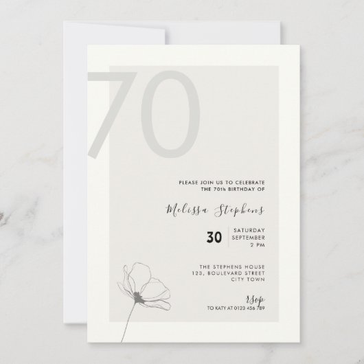 Modern 70th Birthday Invitation - Minimal Style 招待状 (正面)