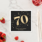 Modern 70th Seventy Birthday | Gold Black Glitter スタンダードカクテルナプキン (インサイチュ)