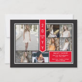 Modern 7-Photo College Red & Black Graduation 案内状 (正面)