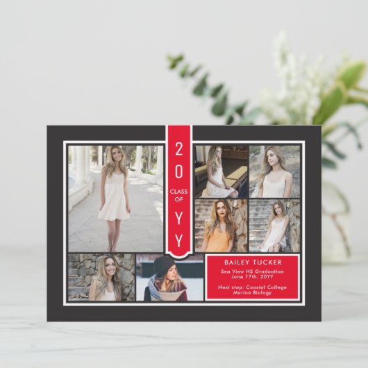 Modern 7-Photo College Red & Black Graduation 案内状 (スタンド正面)