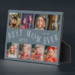 Modern 8 Photo Collage Best Mom Ever Slate Blue フォトプラーク<br><div class="desc">Modern and minimal mother's day photo keepsake plaque featuring 8 photos with a curvy typography text that says "best mom ever." The color is slate blue.</div>