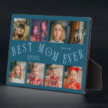 Modern 8 Photo Collage Best Mom Ever Teal フォトプラーク<br><div class="desc">Modern and minimal mother's day photo keepsake plaque featuring 8 photos with a curvy typography text that says "best mom ever." The color is teal.</div>