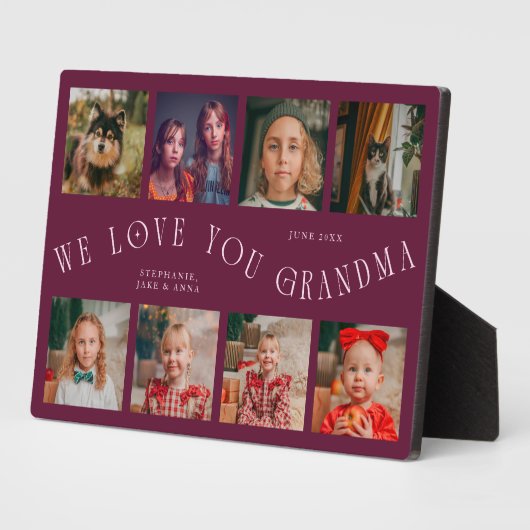 Modern 8 Photo Grid Love You Grandma Cranberry フォトプラーク (側面)