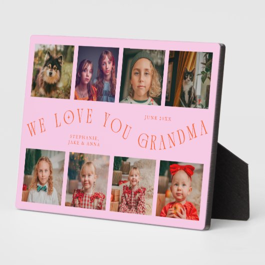 Modern 8 Photo Grid Love You Grandma Orange Pink フォトプラーク (側面)