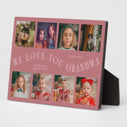 Modern 8 Photo Grid Love You Grandma Pink フォトプラーク (側面)