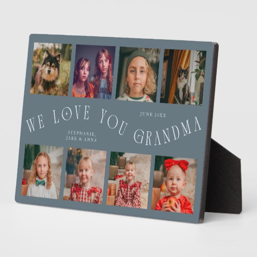 Modern 8 Photo Grid Love You Grandma Slate Blue フォトプラーク (側面)