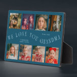 Modern 8 Photo Grid Love You Grandma Teal フォトプラーク<br><div class="desc">Modern and minimal keepsake photo plaque to gift it to a grandmother featuring 8 photos with a curvy typography text that says "we love you grandma." The color is teal.</div>