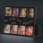 Modern 8 Photo Grid Love You Grandpa Black フォトプラーク<br><div class="desc">Modern and minimal keepsake photo plaque to gift it to a grandfather featuring 8 photos with a curvy typography text that says "we love you grandpa." The color is black.</div>