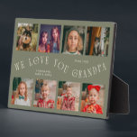 Modern 8 Photo Grid Love You Grandpa Sage Green フォトプラーク<br><div class="desc">Modern and minimal keepsake photo plaque to gift it to a grandfather featuring 8 photos with a curvy typography text that says "we love you grandpa." The color is sage green.</div>