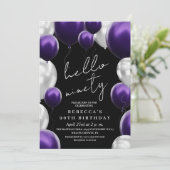 Modern 90th Birthday Black Silver Purple Balloons  招待状 (スタンド正面)