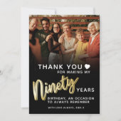 Modern 90th birthday gold black ninety script サンキューカード (正面)