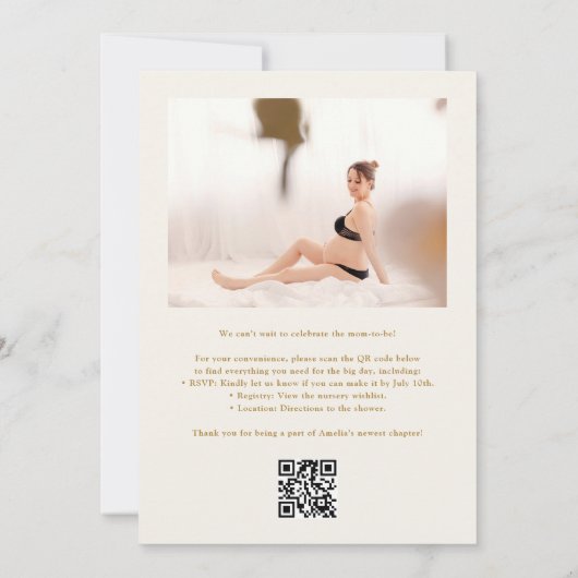 Modern 9 Photo Collage White Ivory Baby Shower 招待状 (裏面)