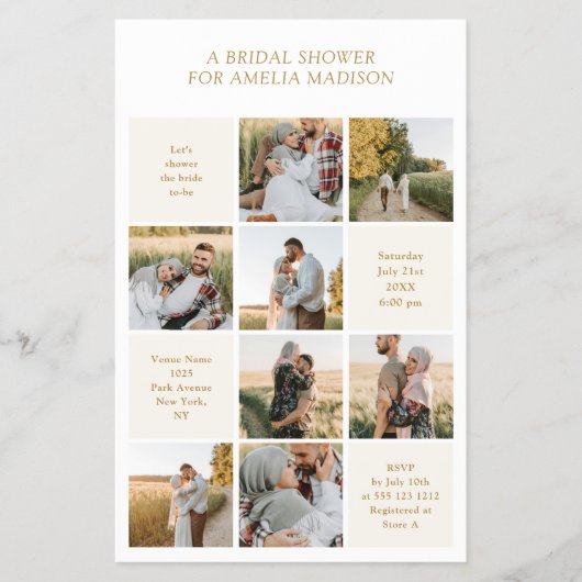 Modern 9 Photo White Bridal Shower Flyer チラシ (正面)