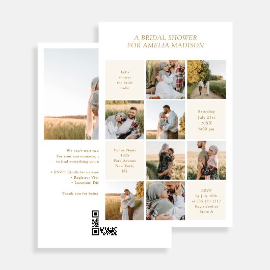 Modern 9 Photo White Bridal Shower Flyer チラシ