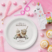 Modern 'a Baby is Brewing' Coffee Baby Shower ペーパープレート (パーティー)