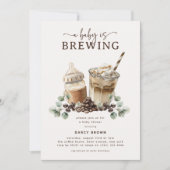 Modern 'a Baby is Brewing' Coffee Baby Shower 招待状 (正面)