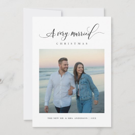 Modern A Very Married Christmas Script Beach Photo シーズンカード (正面)