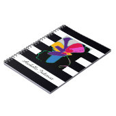 Modern Abstract Art + Custom Name Chic B&W Stripe ノートブック (左側)