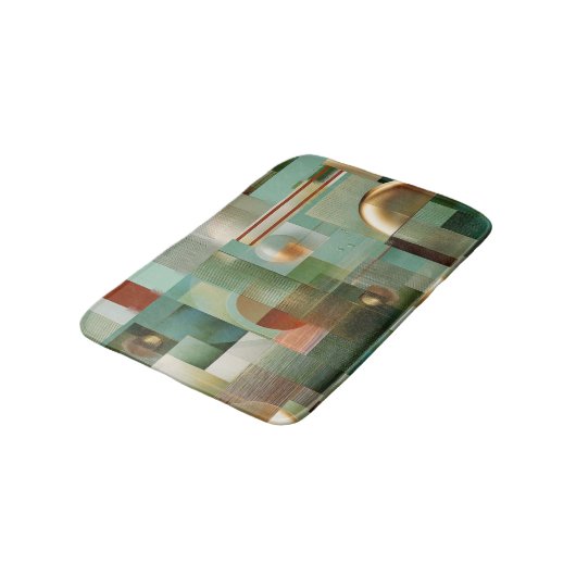Modern Abstract Bauhaus Green Gold Pattern バスマット (アングル)