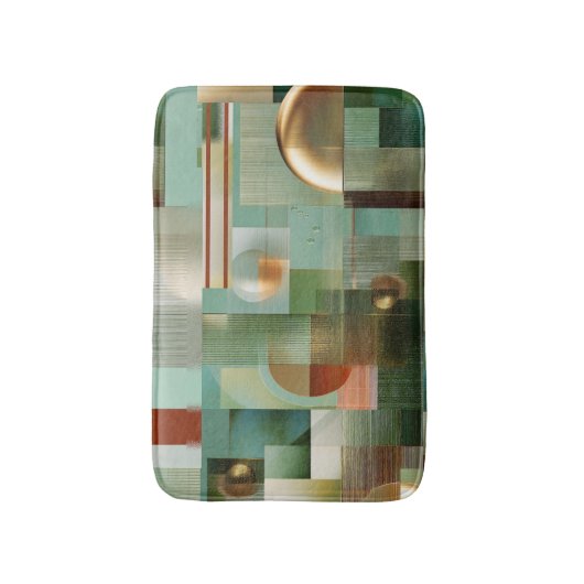 Modern Abstract Bauhaus Green Gold Pattern バスマット (正面縦)
