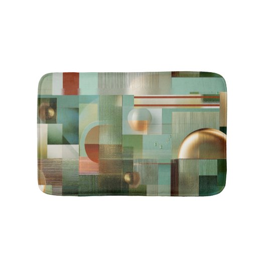Modern Abstract Bauhaus Green Gold Pattern バスマット (正面)