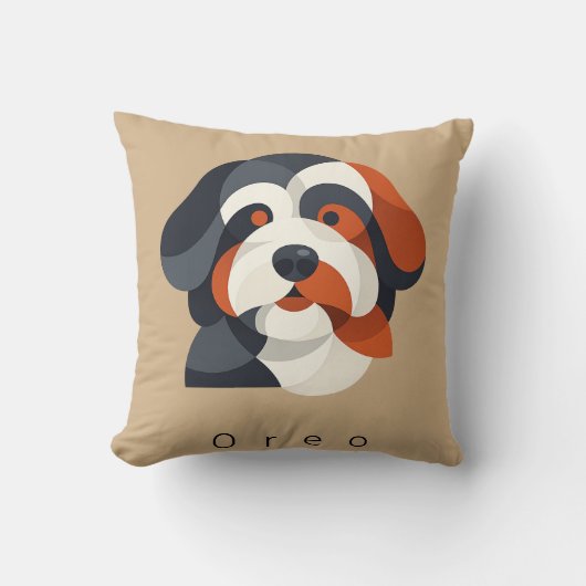 Modern Abstract Bernedoodle Portrait - Geometric T クッション (正面)