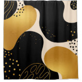 Modern Abstract Black and Gold Organic Pattern シャワーカーテン (正面)