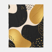 Modern Abstract Black and Gold Organic Pattern フリースブランケット (正面)