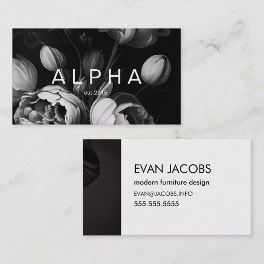 Modern Abstract Black and white painterly flowers 名刺 (正面/裏面)