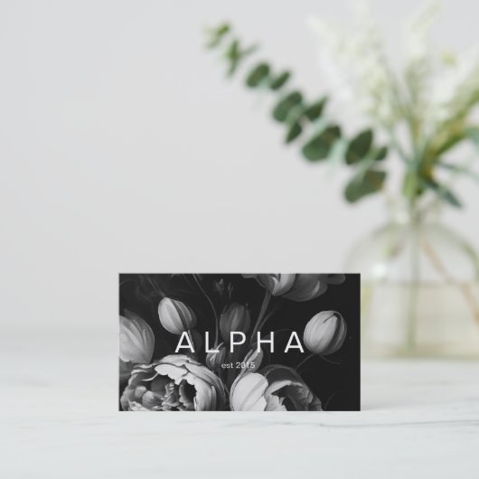Modern Abstract Black and white painterly flowers 名刺 (スタンド正面)