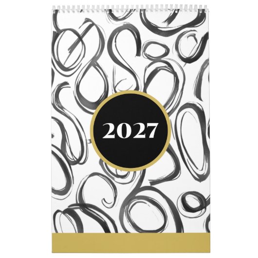 Modern Abstract Black Gold 2027 Wall Calendar カレンダー (カバー)