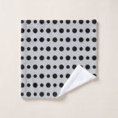 Modern Abstract Black Polka Dots on Silver Gray バスタオルセット (ウォッシュタオル)