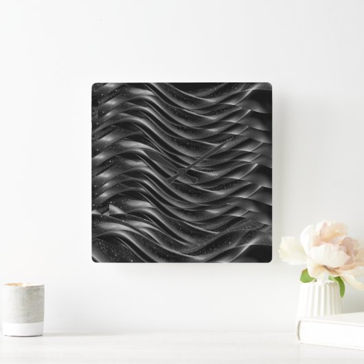 Modern Abstract Black Waves Wall Clock – スクエア壁時計 (ホーム)