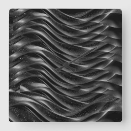 Modern Abstract Black Waves Wall Clock – スクエア壁時計