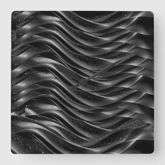 Modern Abstract Black Waves Wall Clock – スクエア壁時計 (正面)