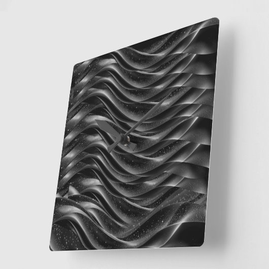 Modern Abstract Black Waves Wall Clock – スクエア壁時計 (傾斜)