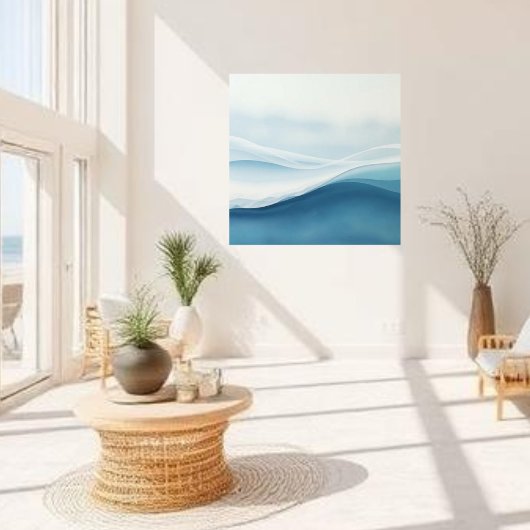 Modern Abstract Blue Calm Serene Waves キャンバスプリント