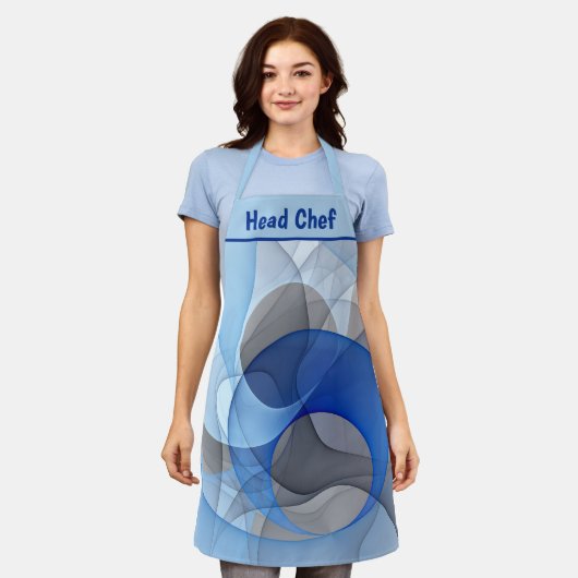 Modern Abstract Blue Gray Fractal Art Graphic エプロン (着用した状態)