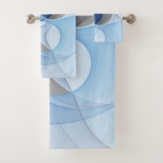 Modern Abstract Blue Gray Fractal Art Graphic バスタオルセット (インサイチュ)