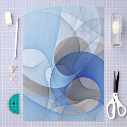 Modern Abstract Blue Gray Fractal Art Graphic 薄葉紙 (クラフト)