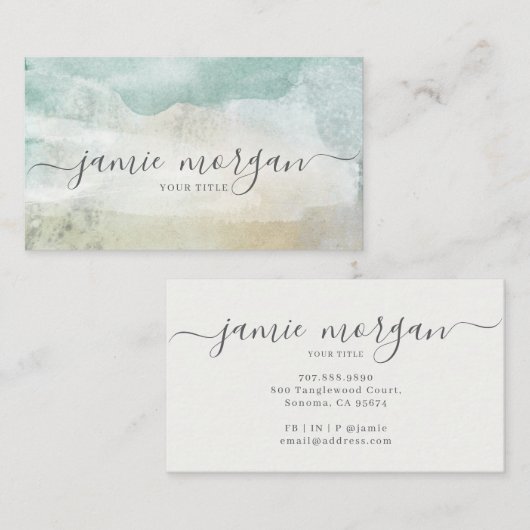 Modern Abstract Blue Green Watercolor Shapes 名刺 (正面/裏面)