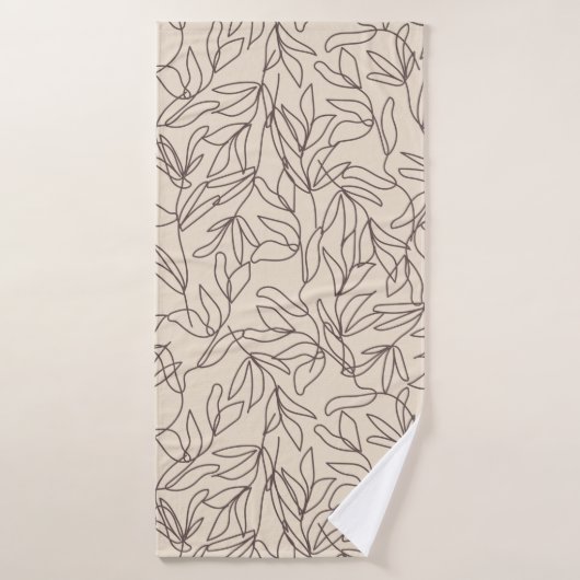 Modern abstract boho line art leaves pattern バスタオル (バスタオル)