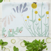 Modern Abstract Botanical Yellow Billy Button  キッチンタオル (折り畳み)