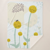 Modern Abstract Botanical Yellow Billy Button シェルパブランケット (正面)
