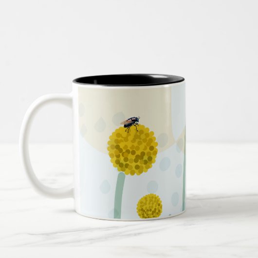 Modern Abstract Botanical Yellow Billy Button ツートーンマグカップ (左)