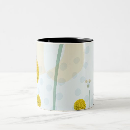 Modern Abstract Botanical Yellow Billy Button ツートーンマグカップ (中央)