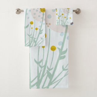 Modern Abstract Botanical Yellow Billy Button バスタオルセット